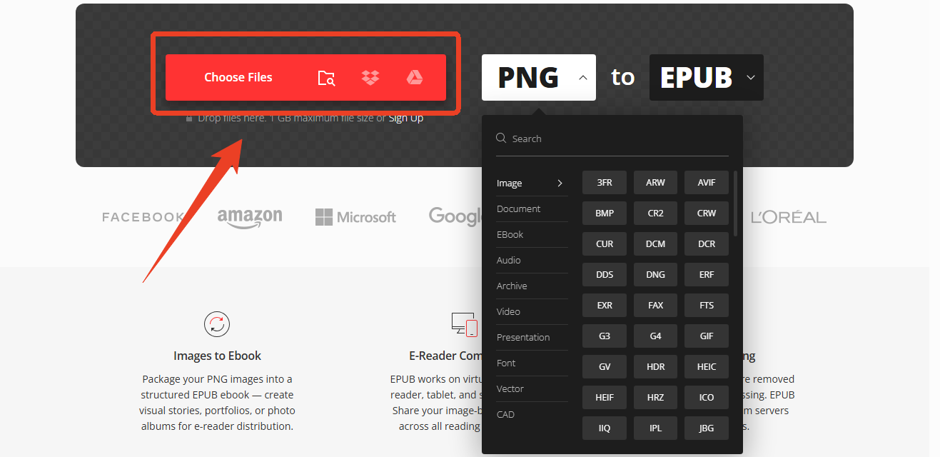 Convertio online PNG to EPUB