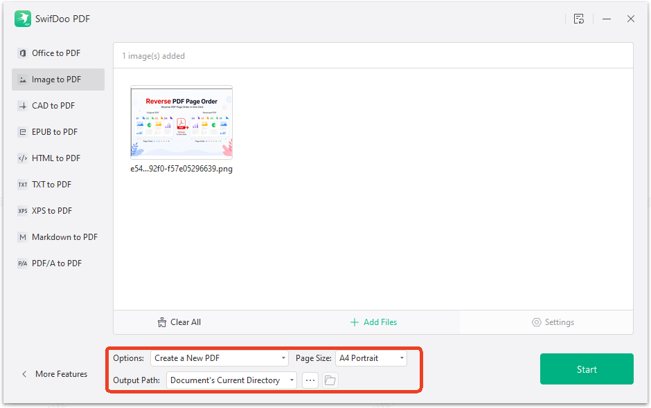 upload file to PNG to PDF converter
