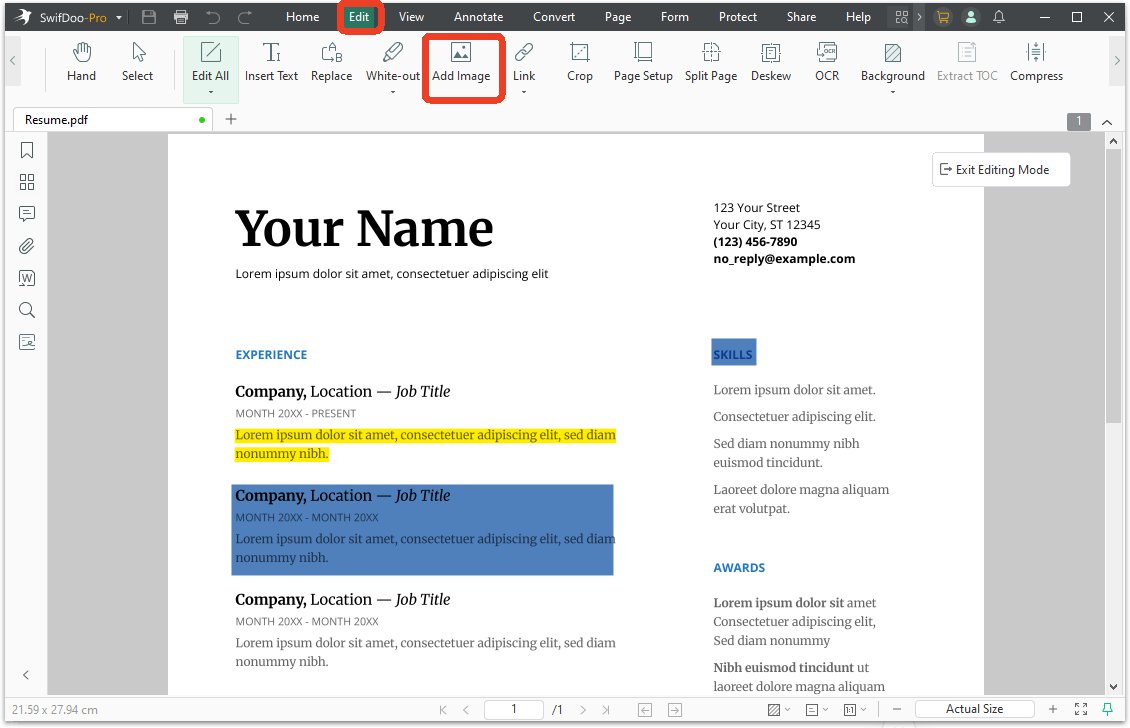SwifDoo PDF edit image