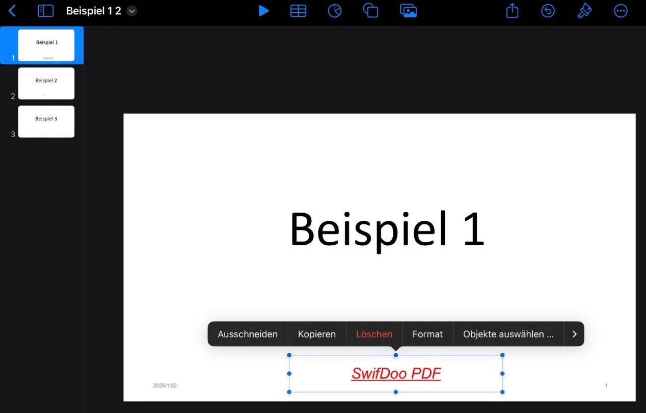 PPT Fußzeile bearbeiten auf iPad kostenlos – Keynote