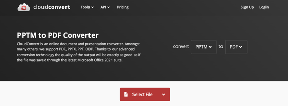 Online PPTM to PDF Converter: CloudConvert