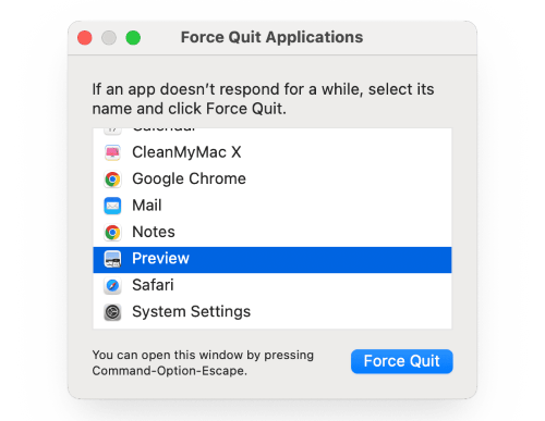 Force Quit Preview App