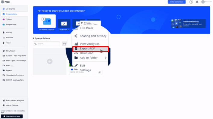 Prezi Export PDF Feature