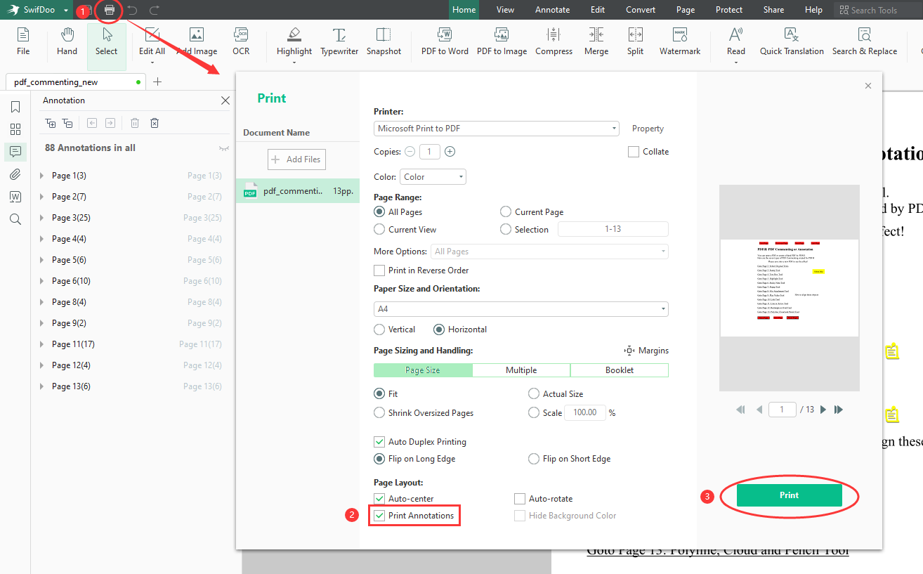 Print Comments in PDF on Windows