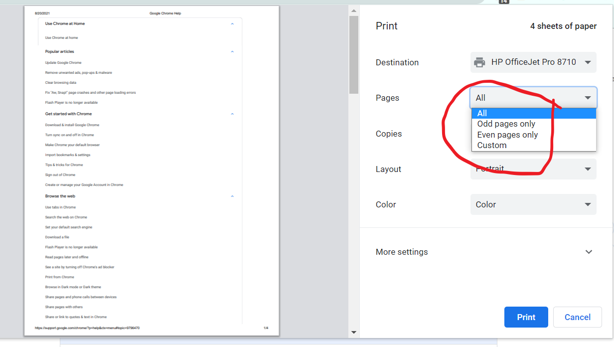 Print Odd/Even Pages in PDF via Chrome