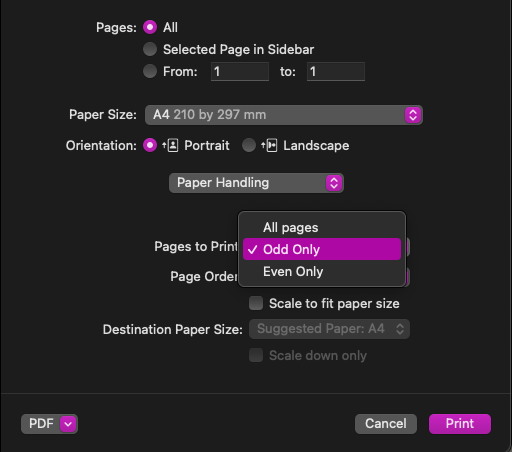 Print Odd/Even Pages in PDF via Preview