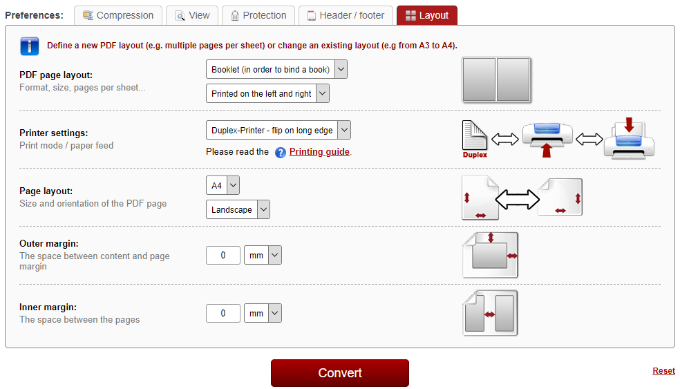 Print PDF as booklet with Online2PDF online step 3