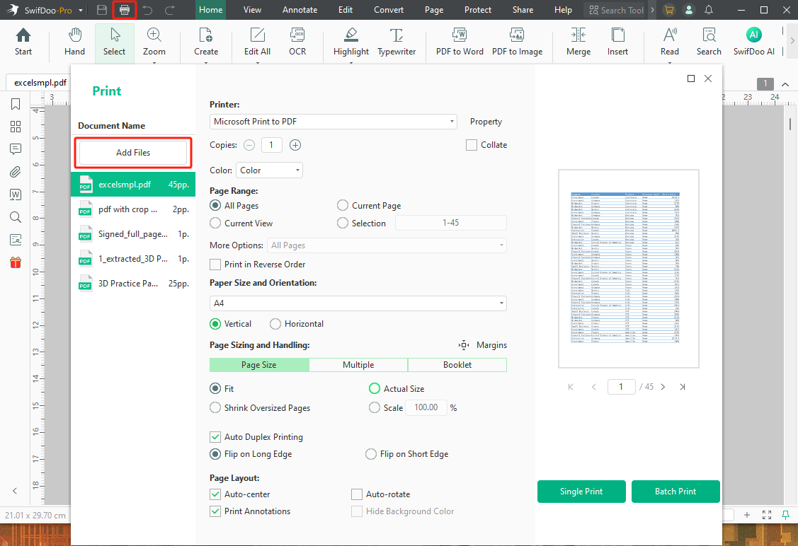 Print PDFs in Bulk with SwifDoo PDF