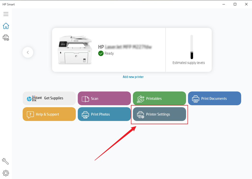 Click the Printer Settings option in HP Smart
