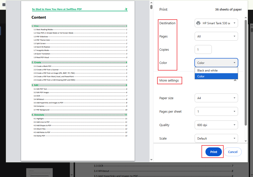 Customize the print settings in Google Chrome