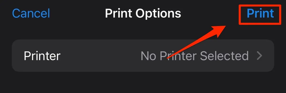 Print to PDF on iPhone from email step 2