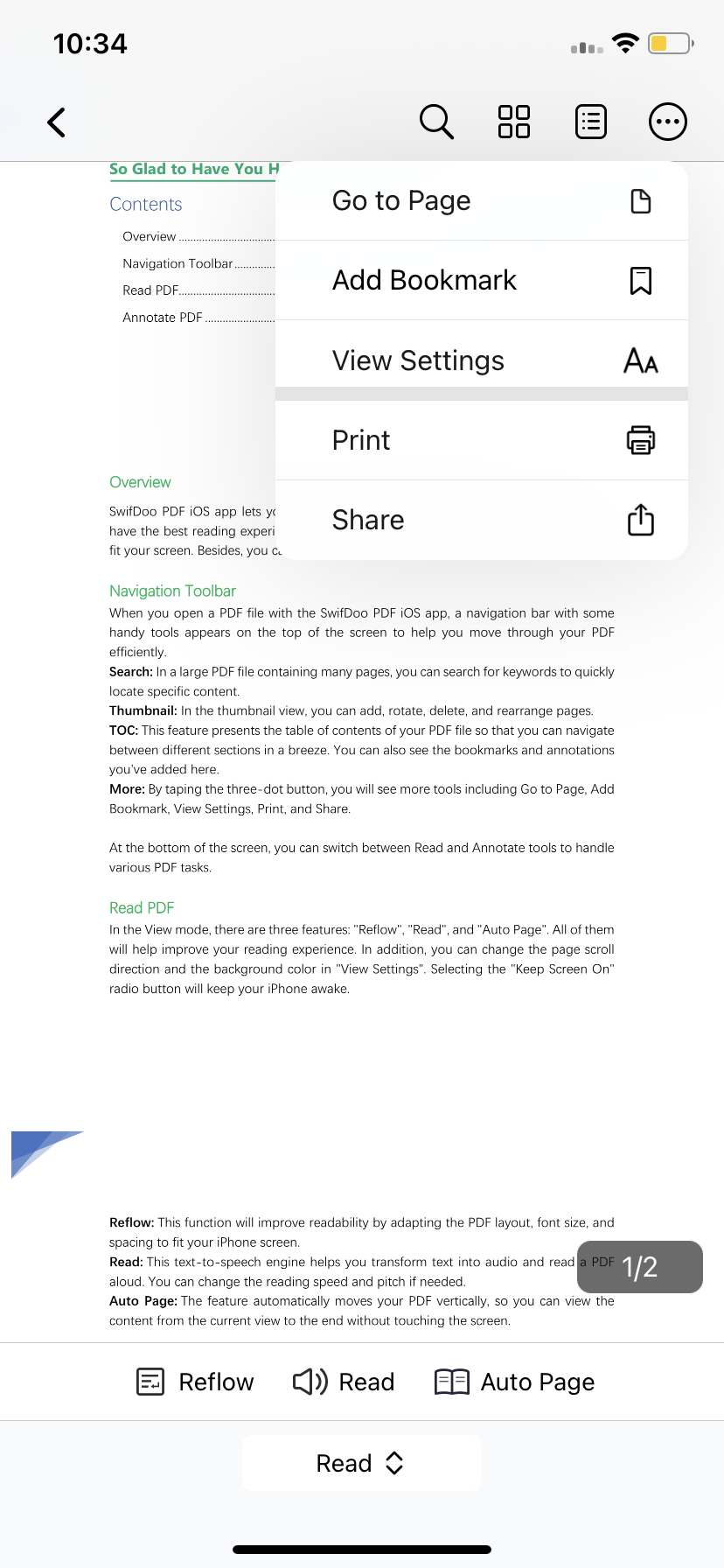 Print to PDF on iPhone in SwifDoo PDF after reading and annotating