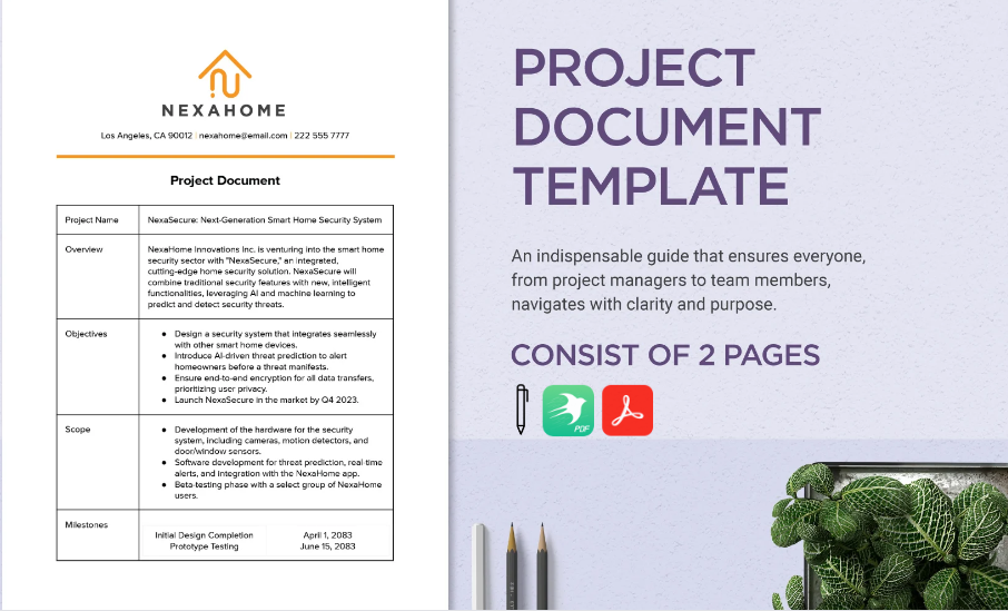 Project document template in PDF