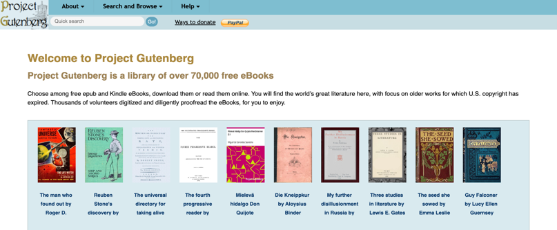 Project Gutenberg website to read online books free without downloading