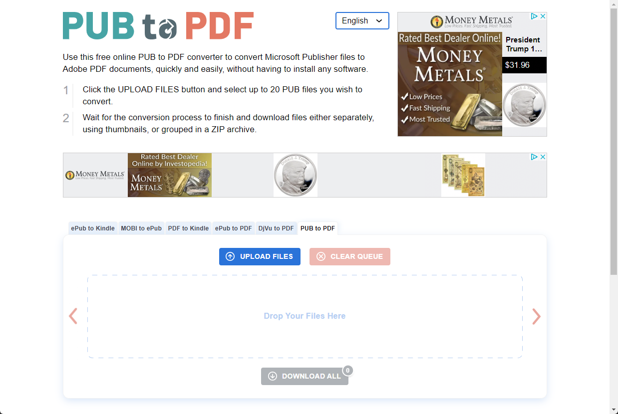PUBtoPDF.com Website Homepage