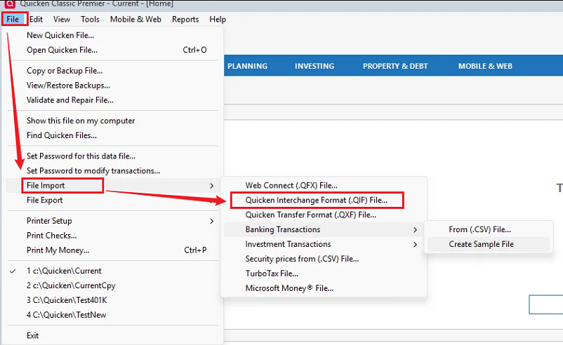 Go to File > File Import > QIF to import your QIF file into Quicken
