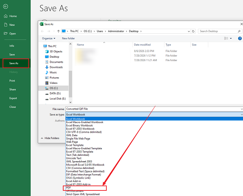 Save the converted CSV file as a PDF in Microsoft Excel