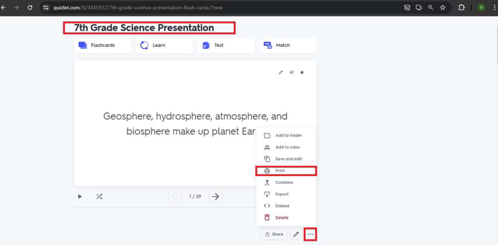 how to Download Quizlet Sets as PDF with Print Option 1