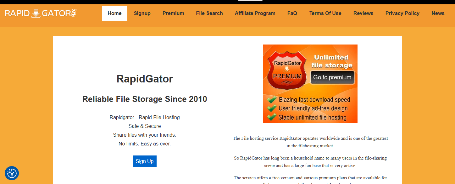 Interface of RapidGator