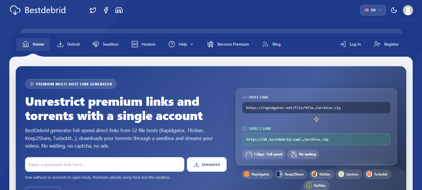 Main interface of BestDebrid