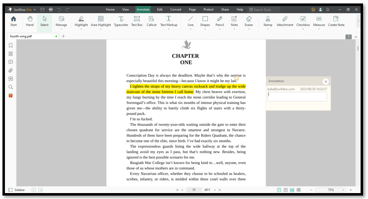 Read Fourth Wing PDF in SwifDoo PDF