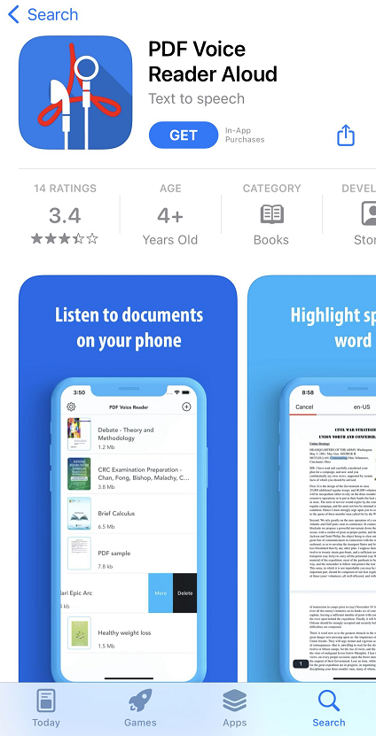 Read PDF aloud with PDF Voice Reader Aloud on iPhone