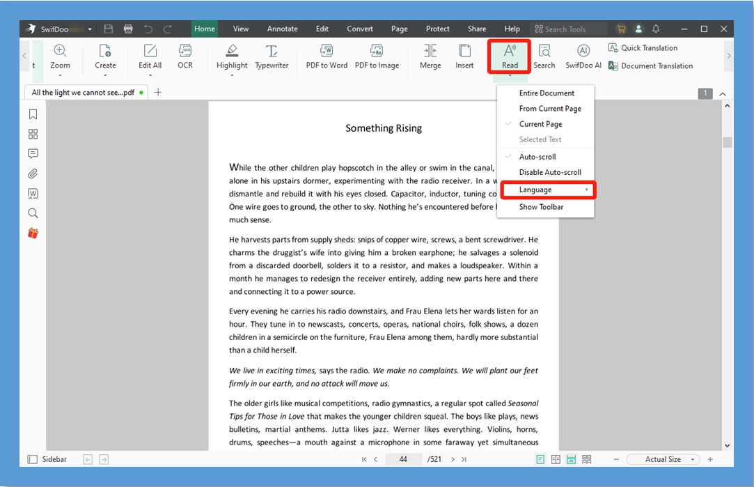 read PDF aloud with SwifDoo PDF 1