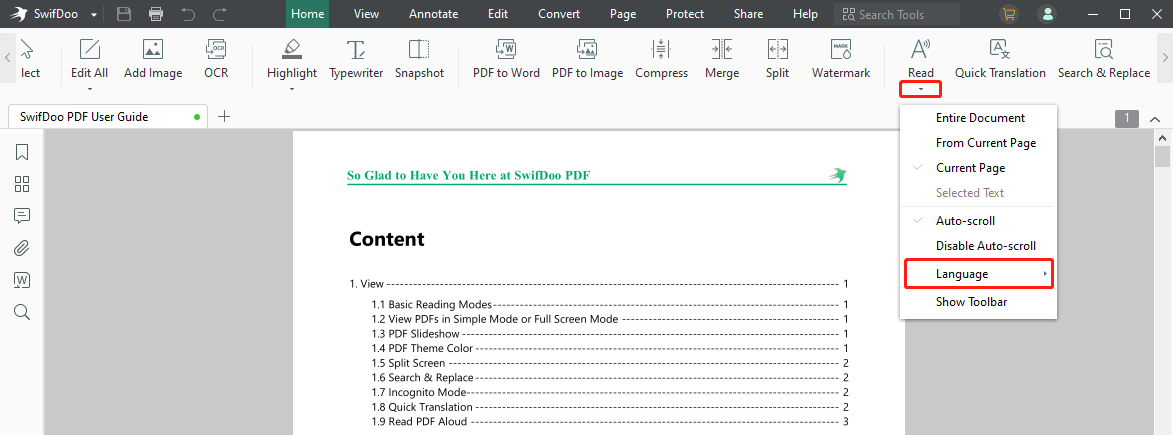 Read PDF aloud with SwifDoo PDF on Windows step 2
