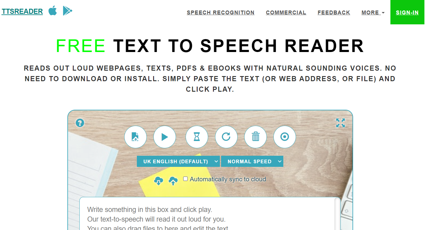 Read PDF aloud with TTSReader online