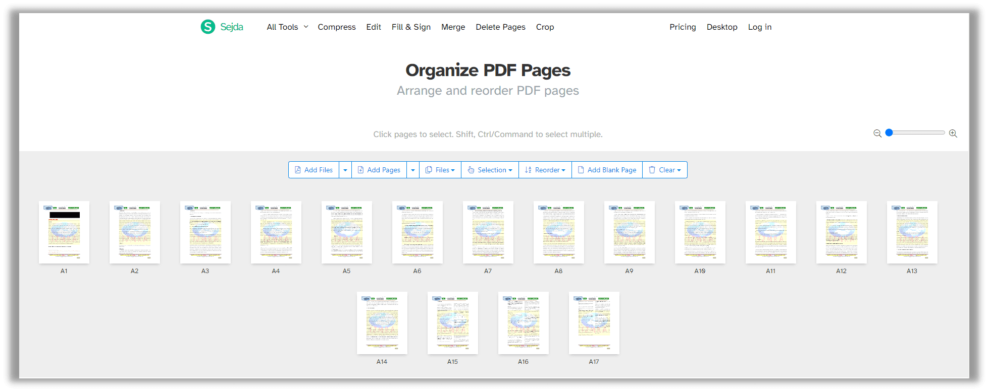 rearrange PDF pages online with Sejda PDF