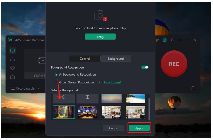 Record a video with virtual background in AWZ Screen Recorder