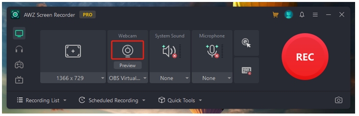 Record a video with virtual background in AWZ Screen Recorder