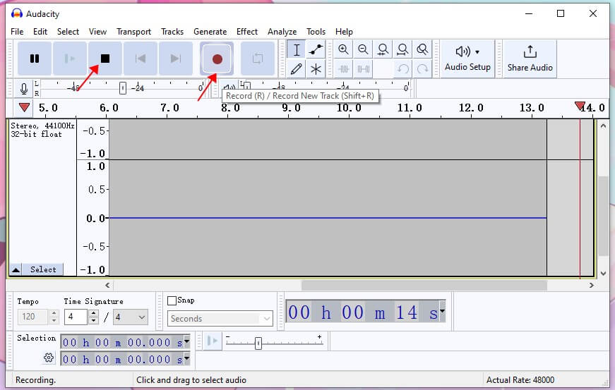Audacity Record and Stop Button