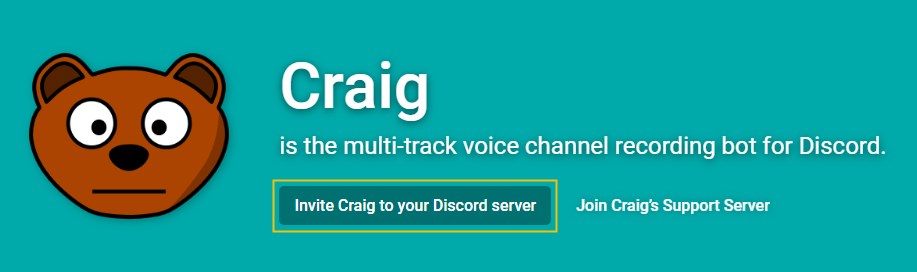 Click Invite Craig to your Discord server.