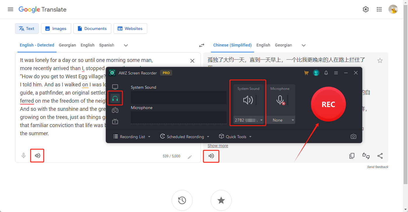 Record Google Translate on PC with AWZ Screen Recorder