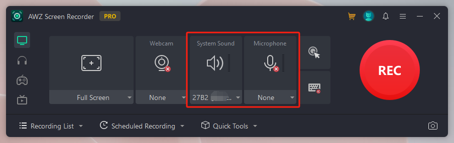 Record Internal Sound with AWZ Screen Recorder