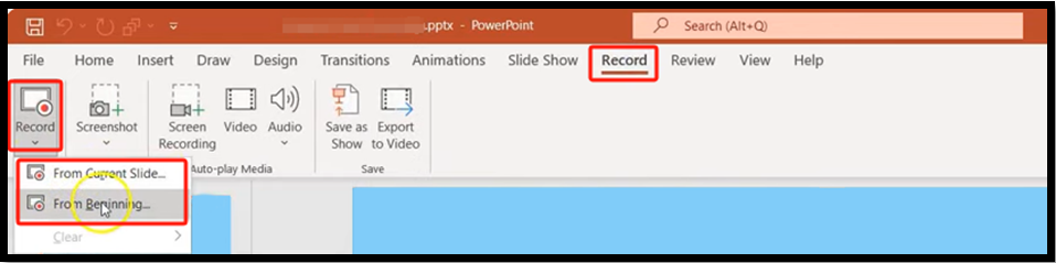 record PowerPoint presentation with audio and video using inbuilt feature 1