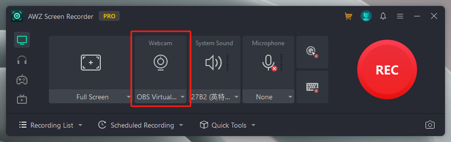 Record Webcam on Windows in AWZ Screen Recorder