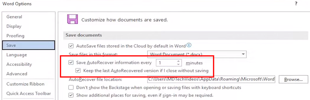 Recover unsaved Word document in Word