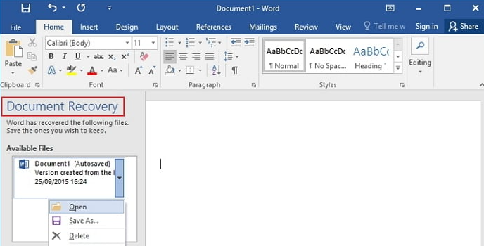 Recover unsaved Word document on Windows 1