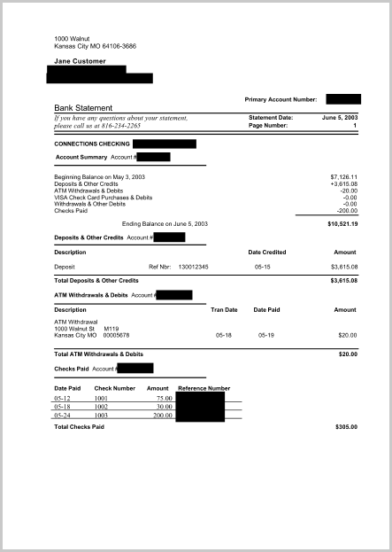 redacted bank statement example