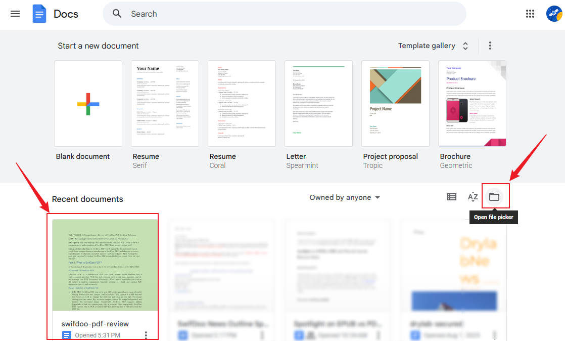 Double-click the file to open it in Google Docs