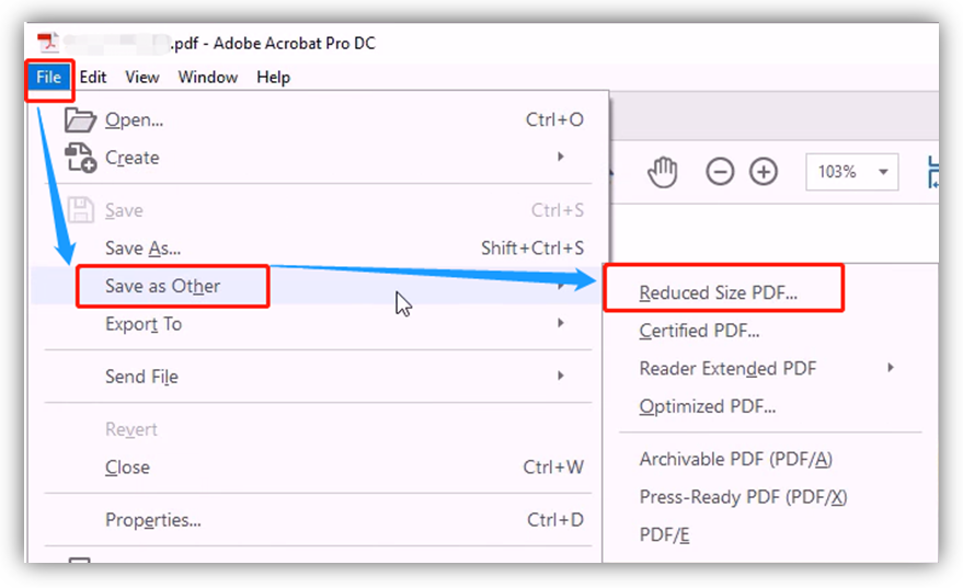Reduce PDF File Size with Adobe Acrobat step 2