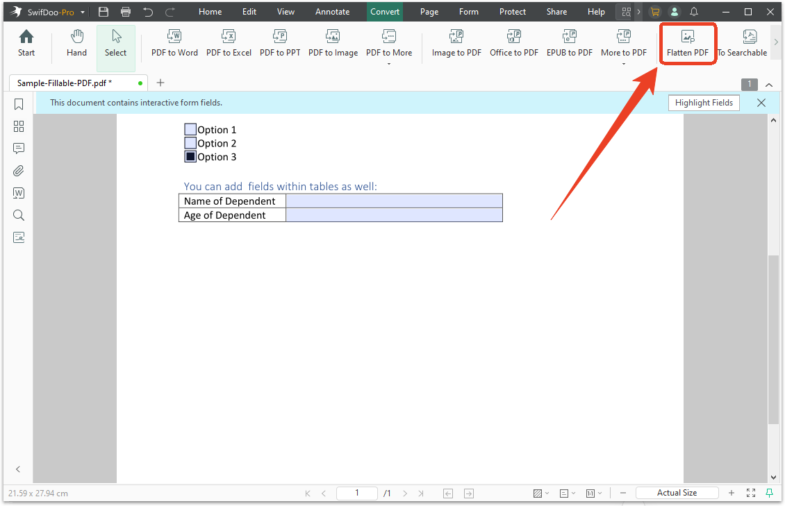 SwifDoo PDF Flatten PDF tool