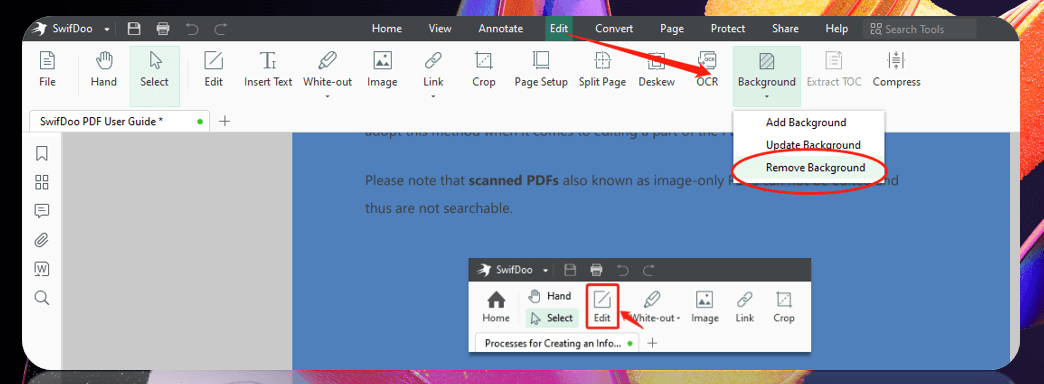 Remove background from PDFs in SwifDoo PDF 1