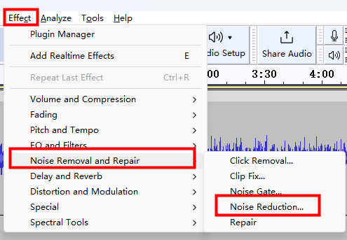 Remove background noise from video with Audacity step 3