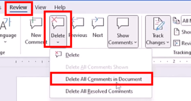 Remove comments in Word way 1-1