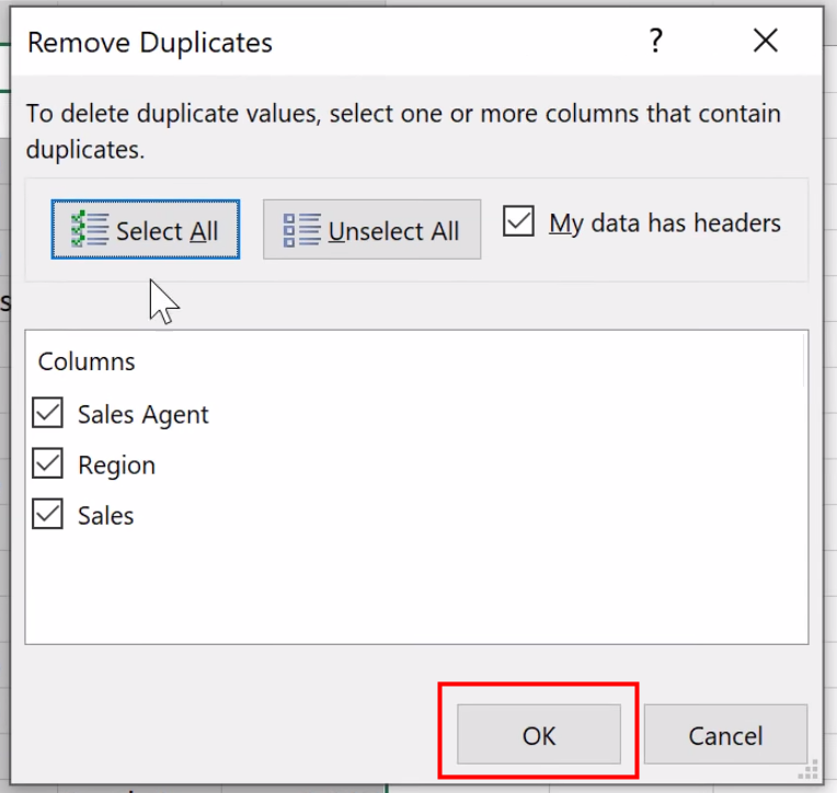 Remove duplicates in Excel 2
