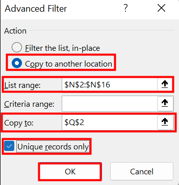 Remove duplicates in Excel using Advanced Filter