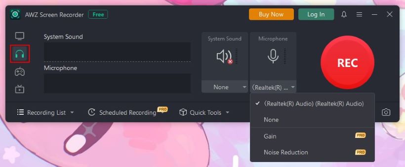 Remove Hiss from Audio via AWZ Screen Recorder